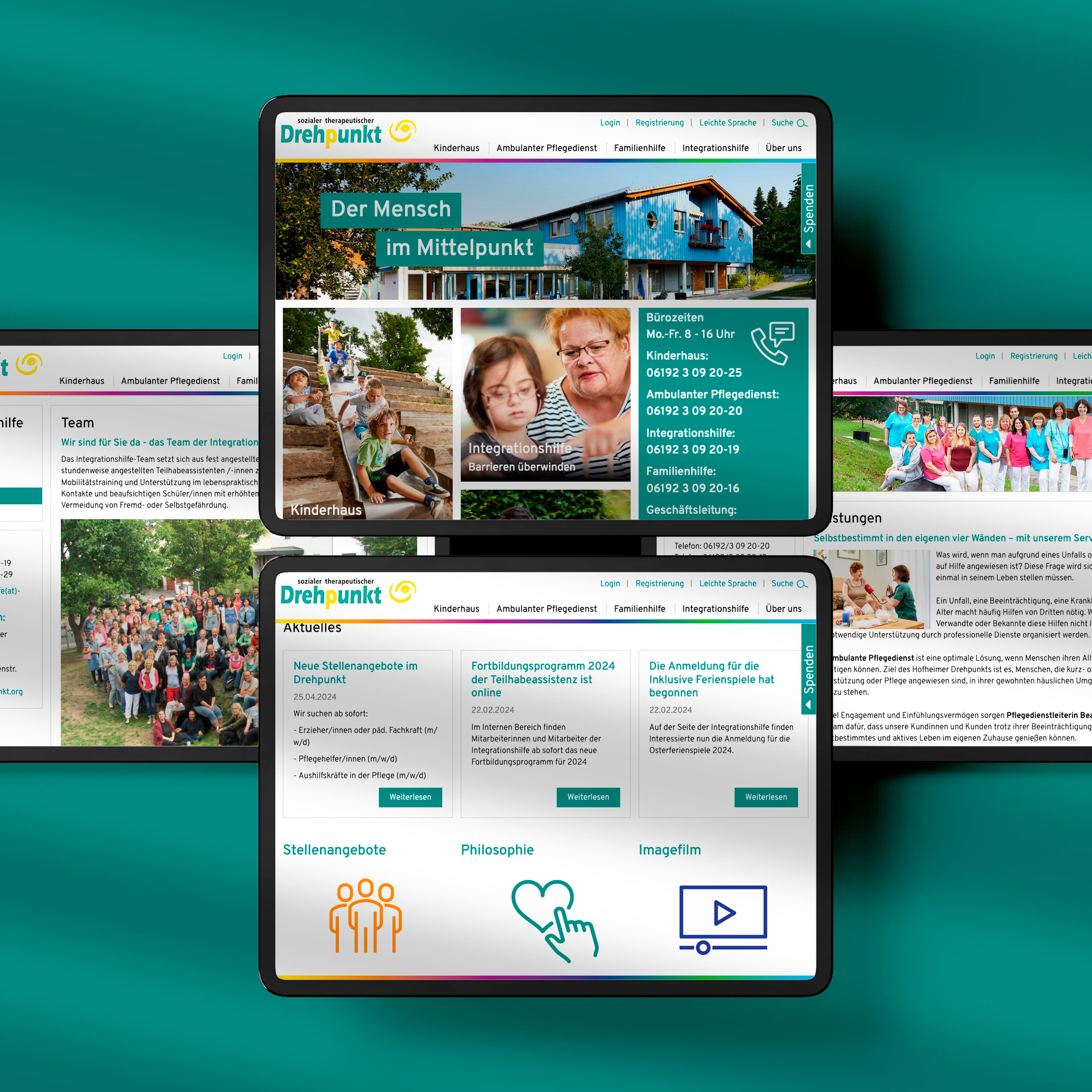 Entwicklung, Neugestaltung und barrierearme Weiterentwicklung der Website des Sozialen Therapeutischen Drehpunkts in Hofheim.