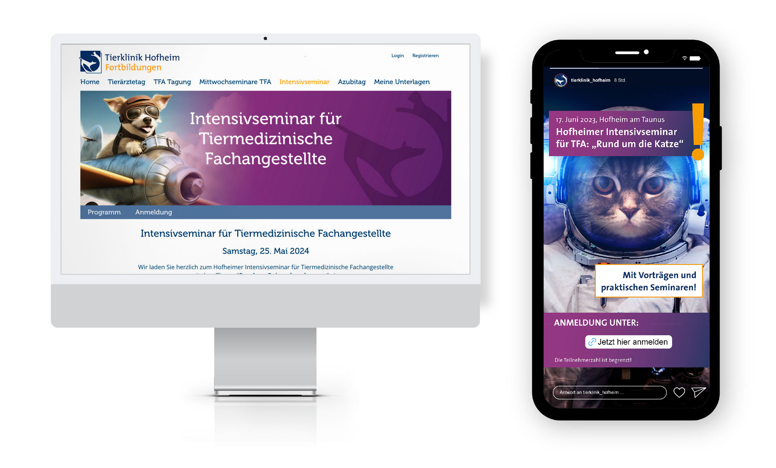 Hauptsache Kommunikation verantwort die Umsetzung der digitalen Fortbildungsplattform sowie die Konzeption der Anzeigen-Kampagne in den Social-Media-Kanälen der Tierklinik Hofheim