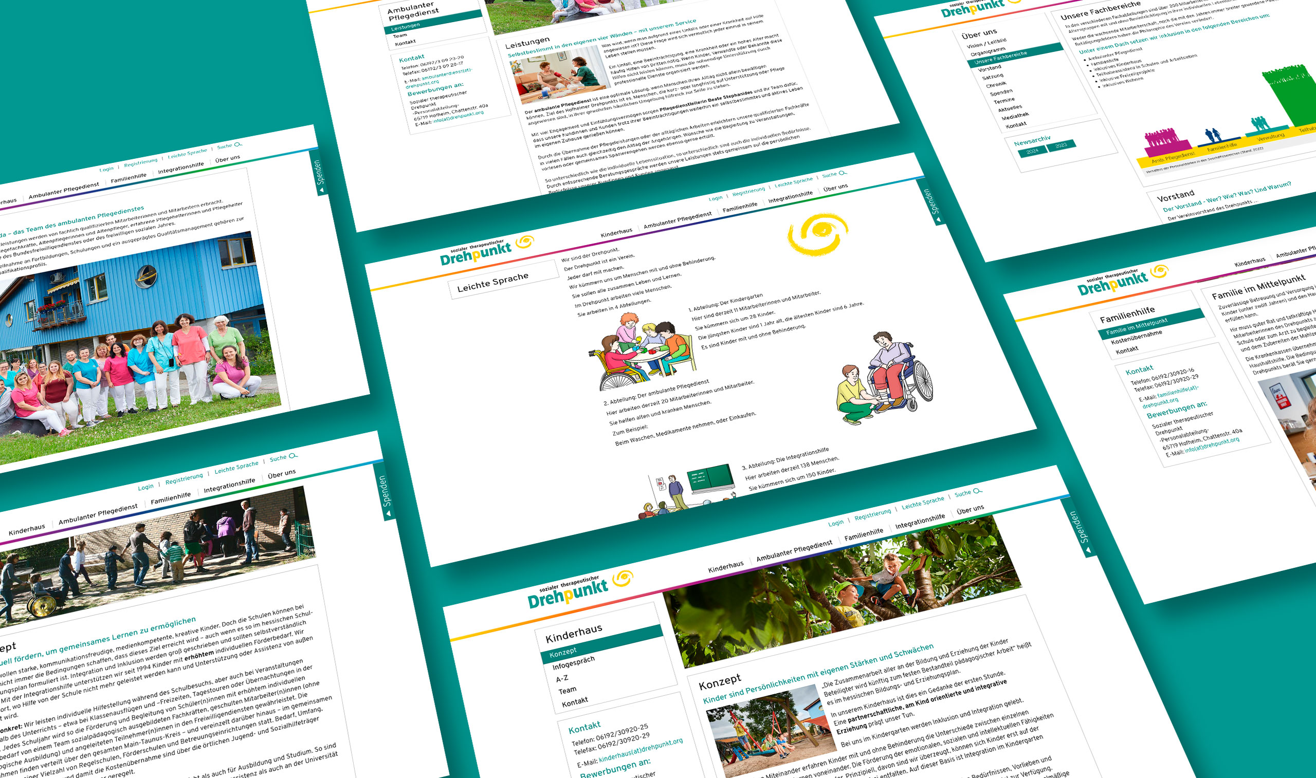 Relaunch der Website mit starkem Fokus auf Barrrierearmut: Alle Unterseiten für die neue Drehpunkt-Websitee wurden sorgfältig auf Lesbarkeit, Vorlesbarkeit, Verständlichkeit und Übersichtlichkeit geprüft.
