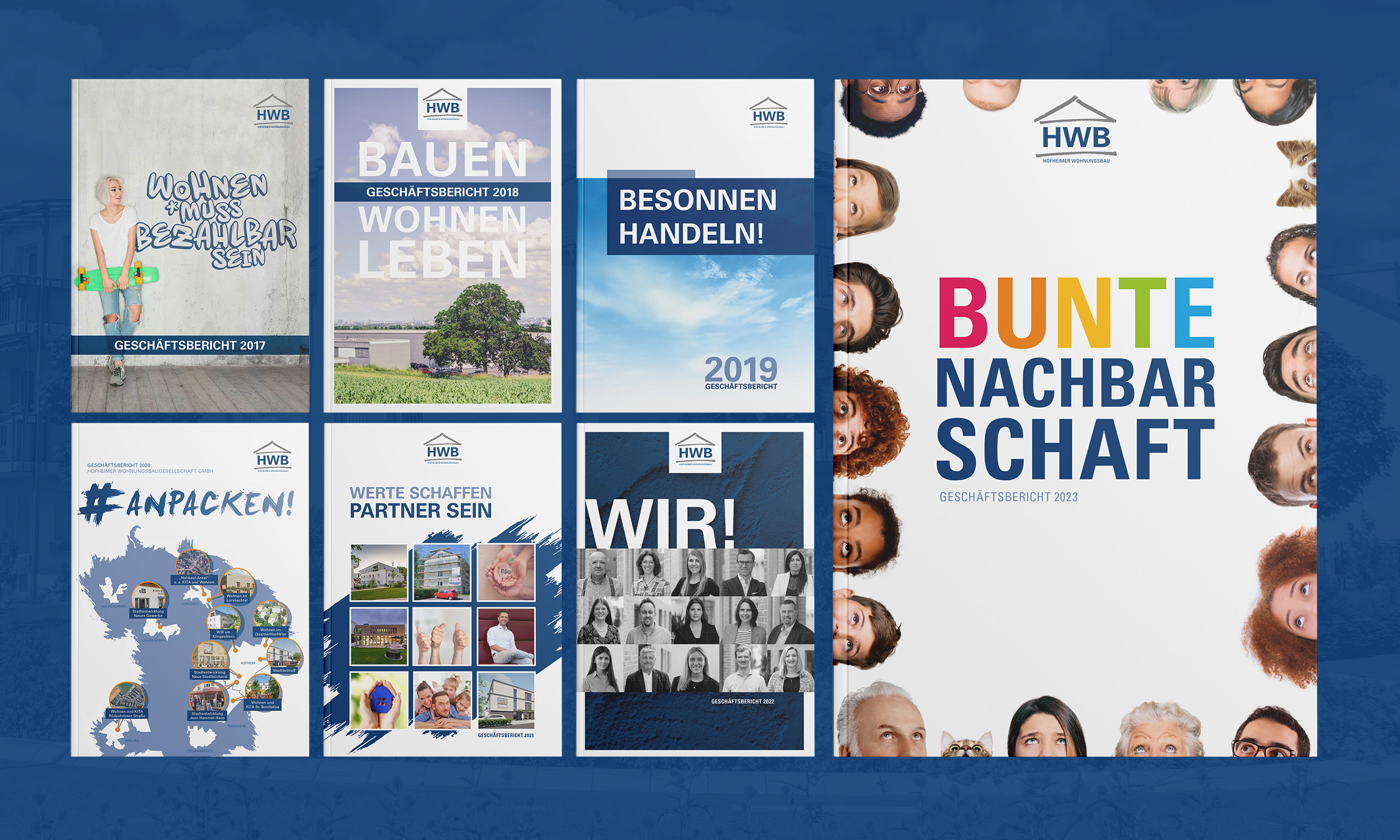 TItelgestaltung der HWB-Geschäftsberichte von 2017 bis 2023