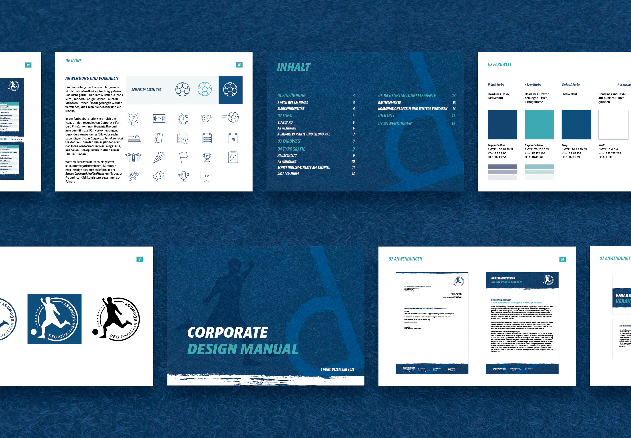 Das neue Corporate Design Manual der Regionalliga Südwest enthält alle elementaren Informationen zum konsistenten Einsatz von Typografie, Farben, Logo usw. für sämtliche Anwendungen